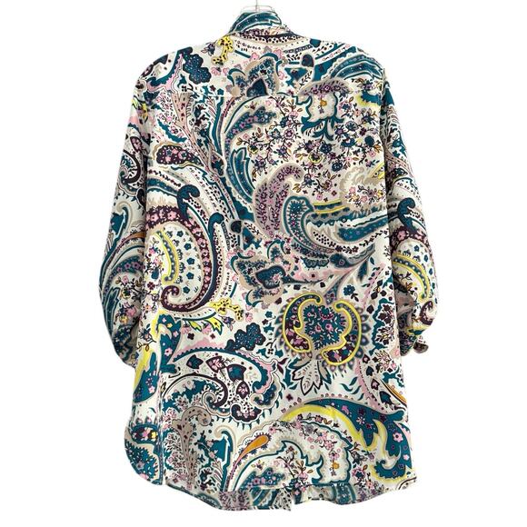 Talbots 1X Watercolor LS Tab Sleeve Paisley Button Up Blouse Shirt Top Plus - Picture 7 of 7
